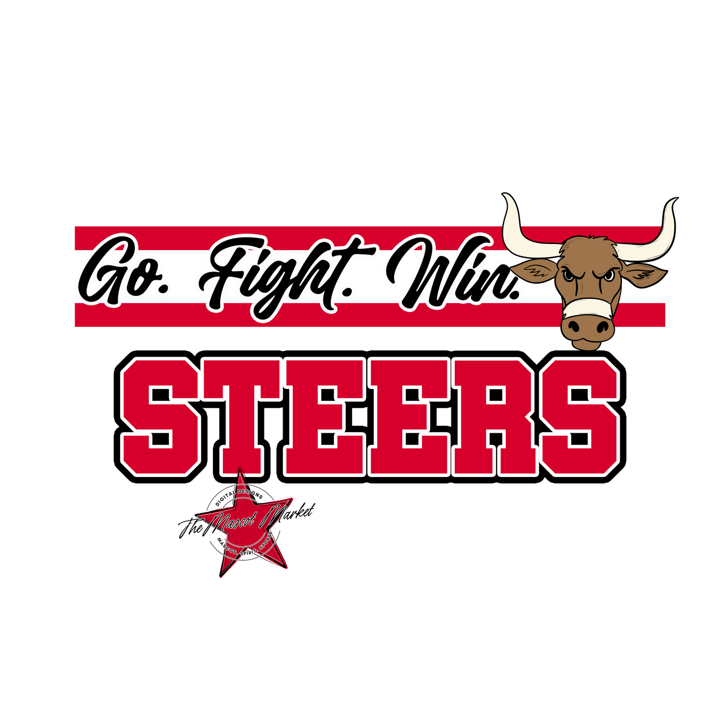 Steers Go Fight Win Mascot Lines-Red