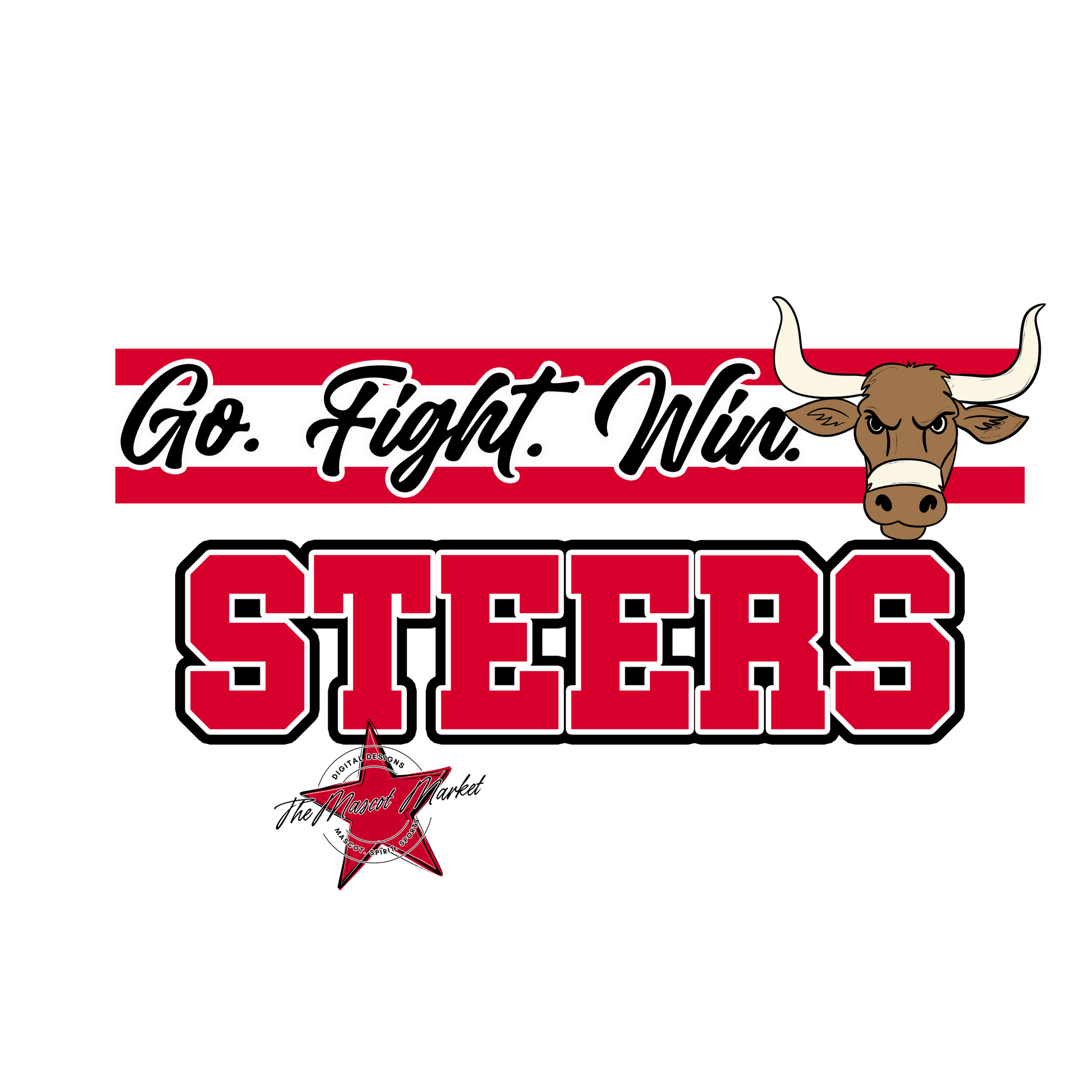 Steers Go Fight Win Mascot Lines-Red