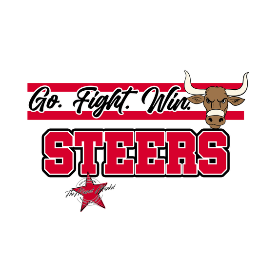Steers Go Fight Win Mascot Lines-Red