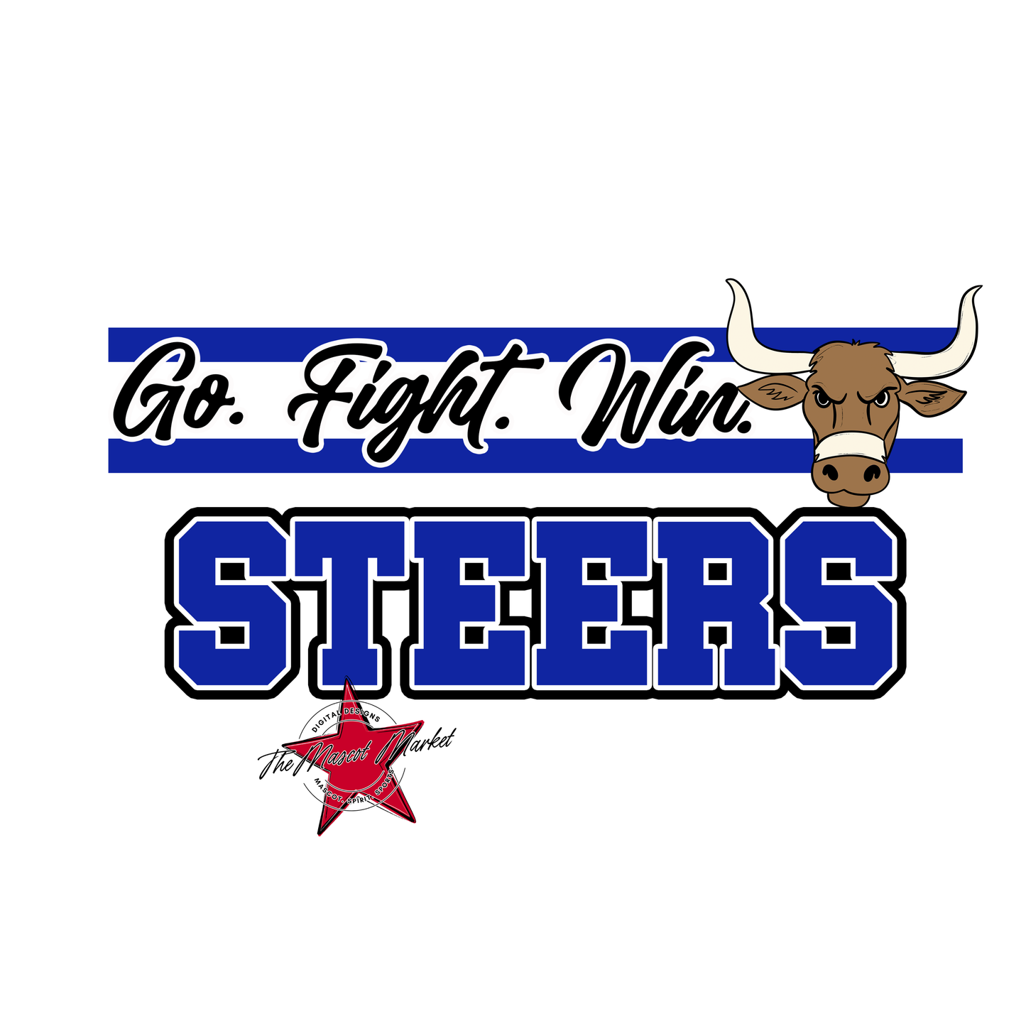 Steers Go Fight Win Mascot Lines-Royal Blue