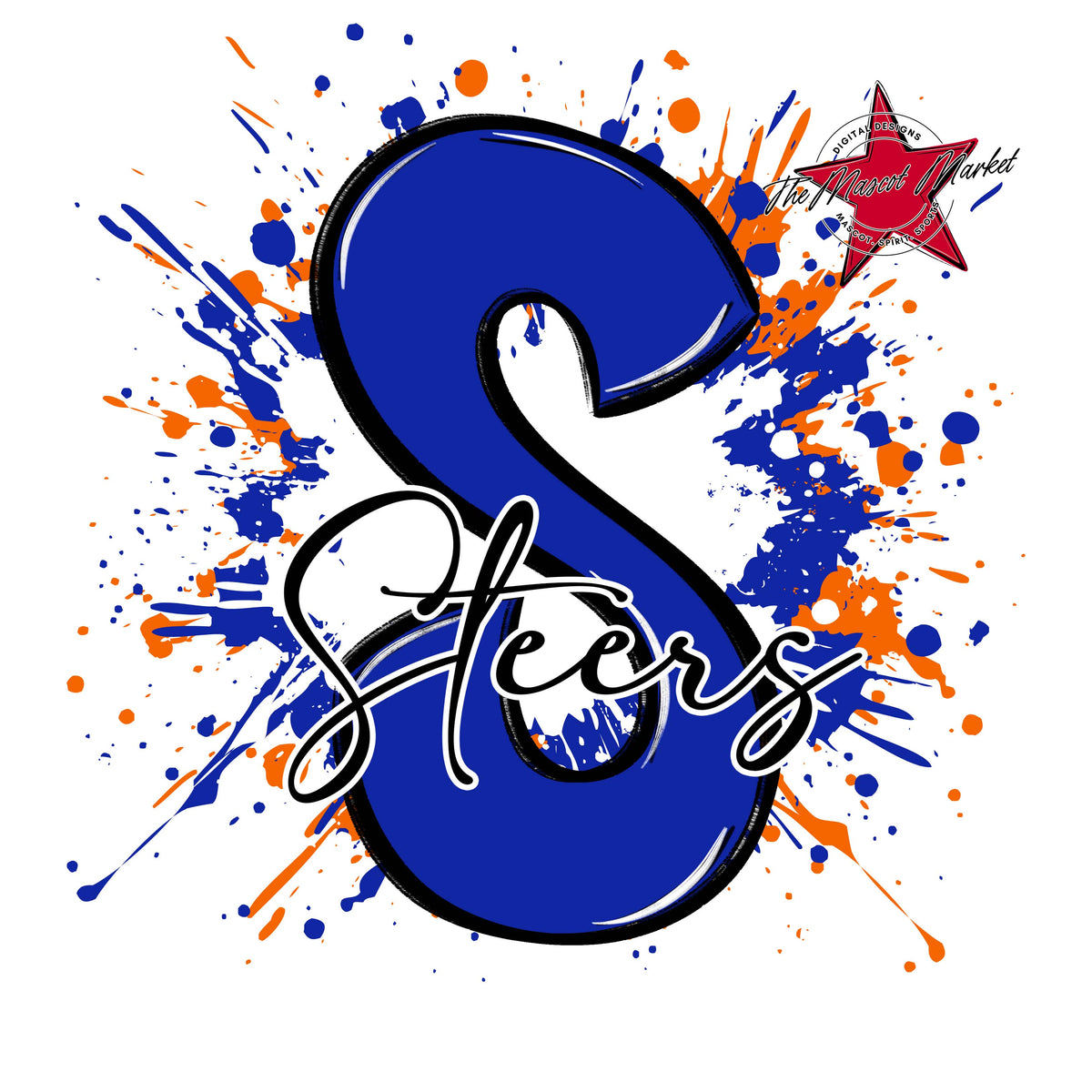 Steers Mascot Splatter-Blue & Orange