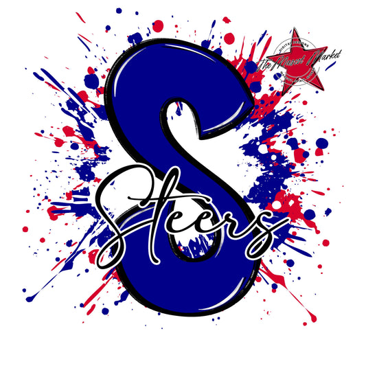 Steers Mascot Splatter-Blue & Red