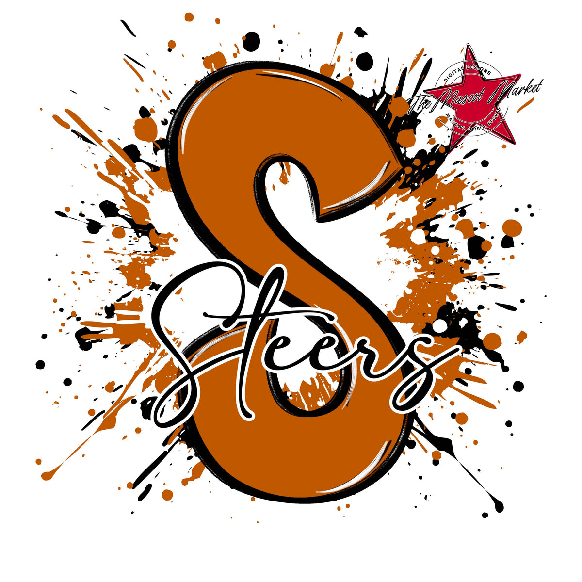 Steers Mascot Splatter-Burnt Orange