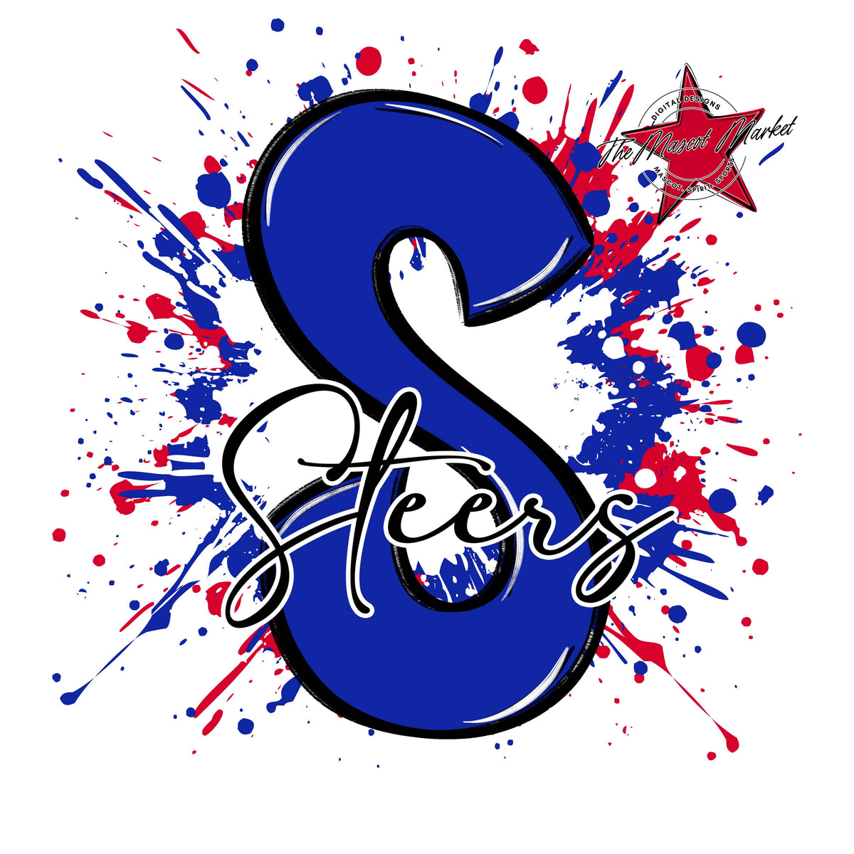 Steers Mascot Splatter-Royal Blue & Red