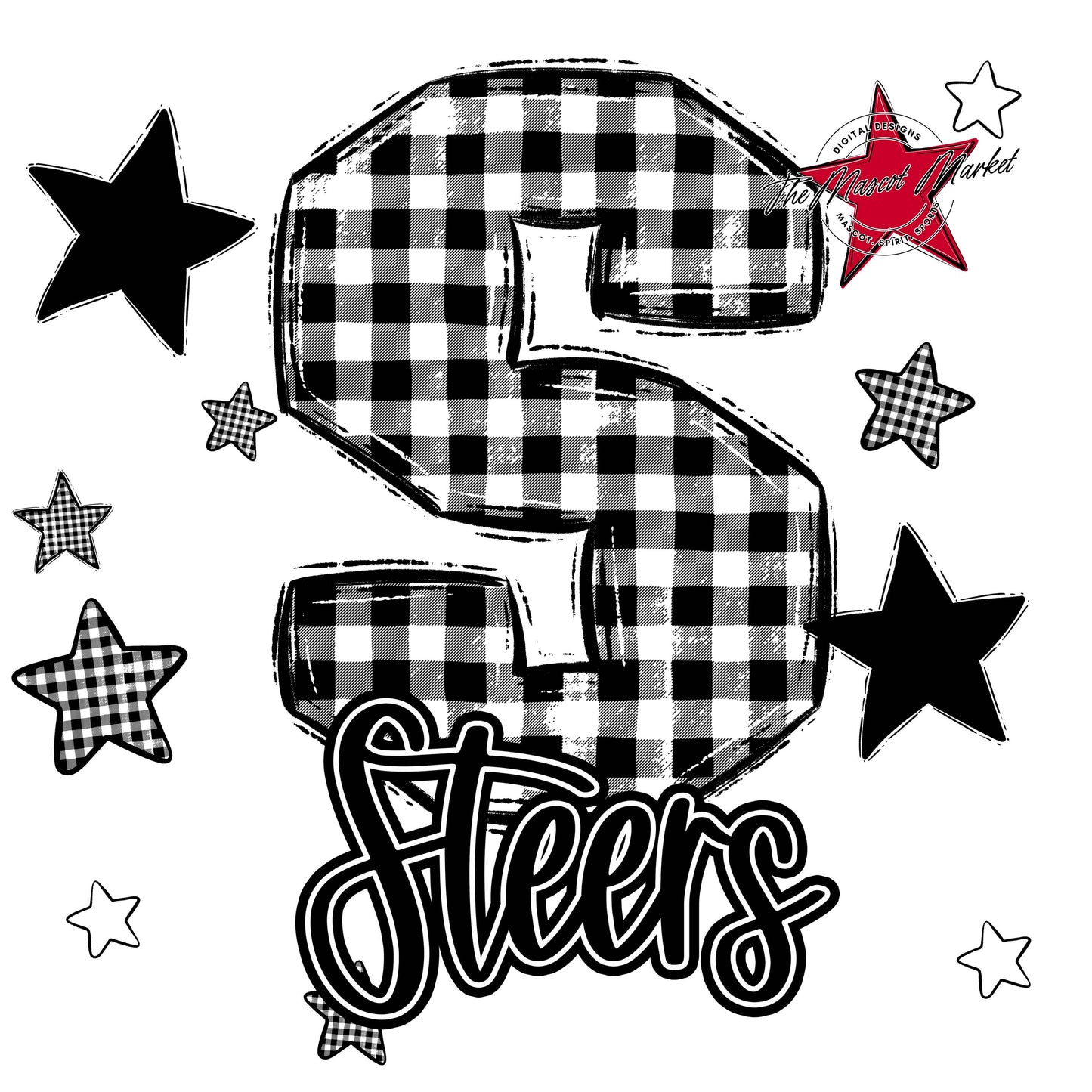 Steers Plaid Star Design-Black