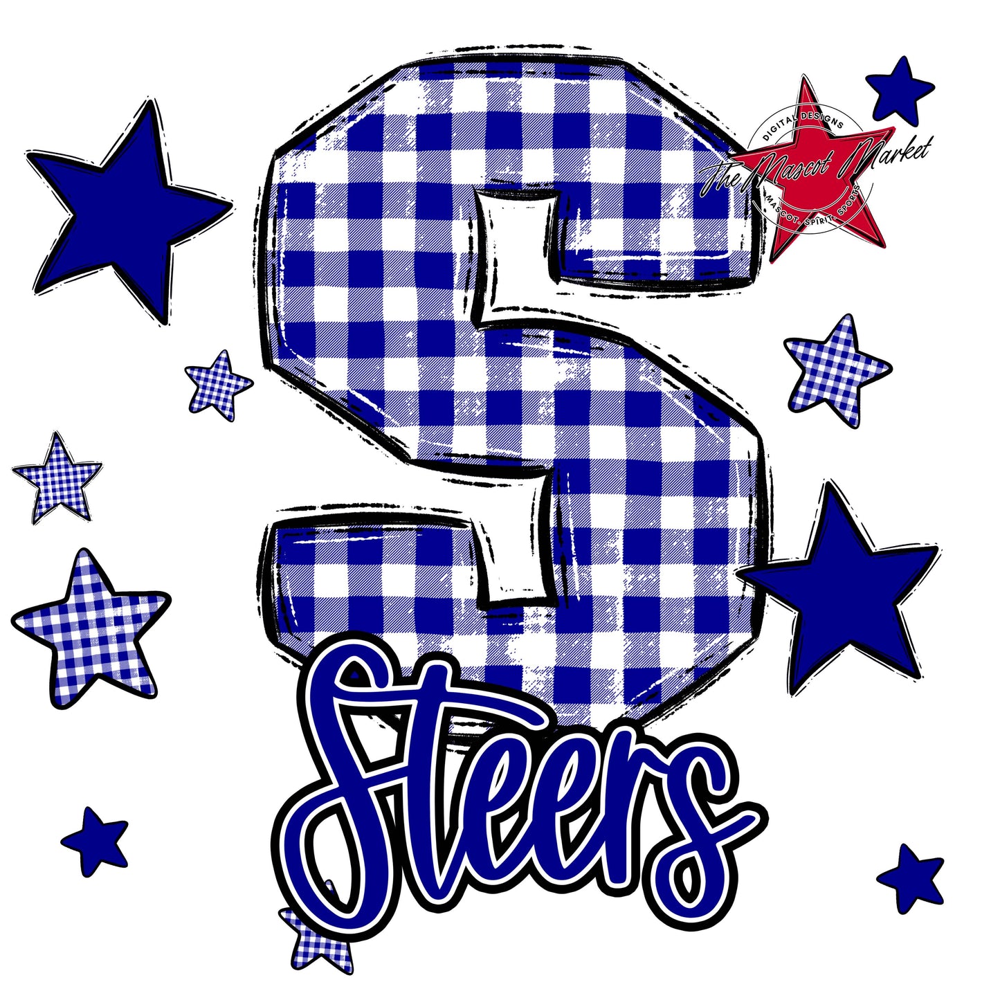 Steers Plaid Star Design-Blue