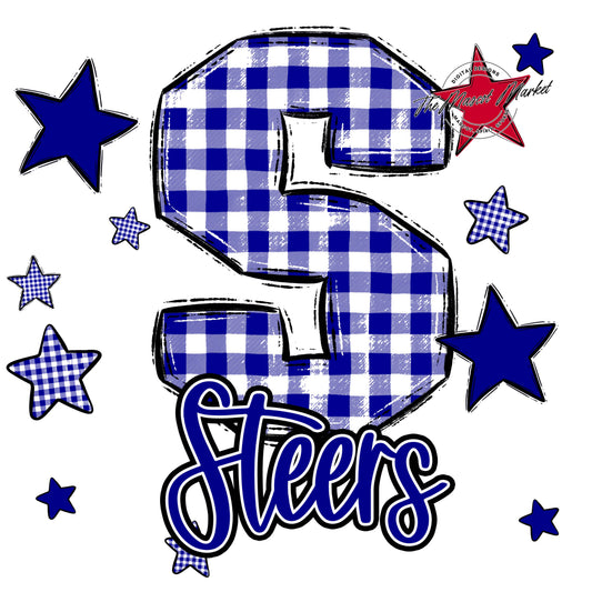 Steers Plaid Star Design-Blue