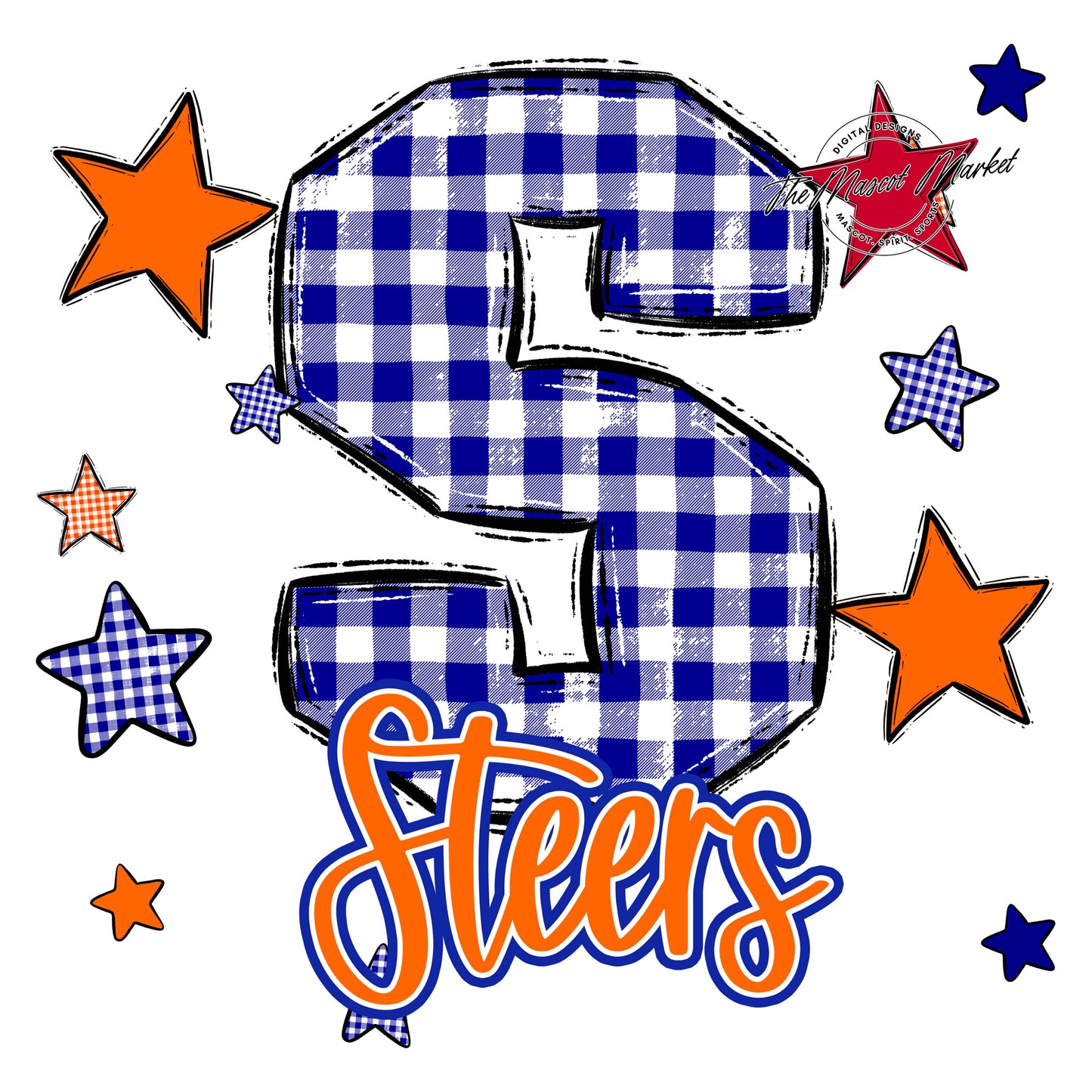 Steers Plaid Star Design-Blue & Orange