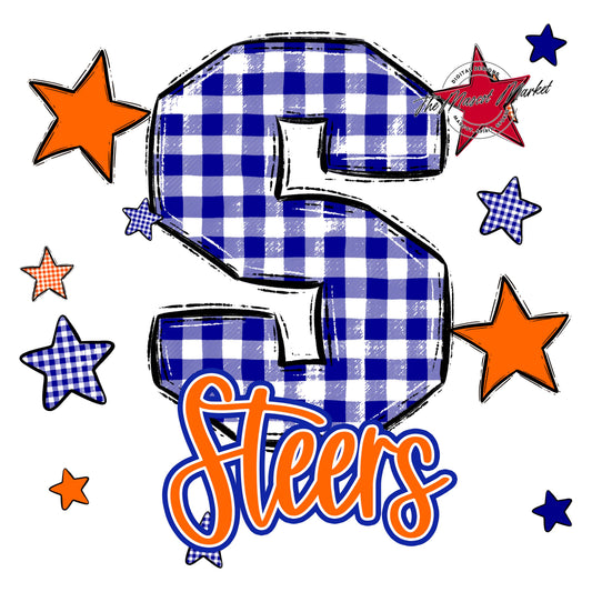 Steers Plaid Star Design-Blue & Orange