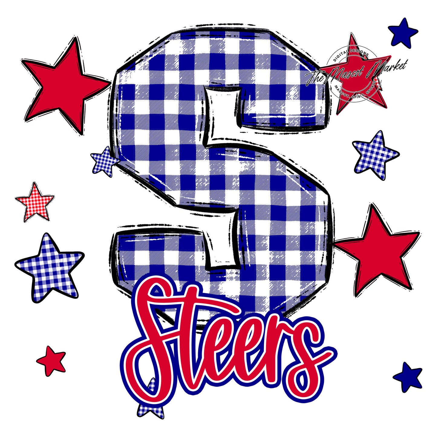 Steers Plaid Star Design-Blue & Red