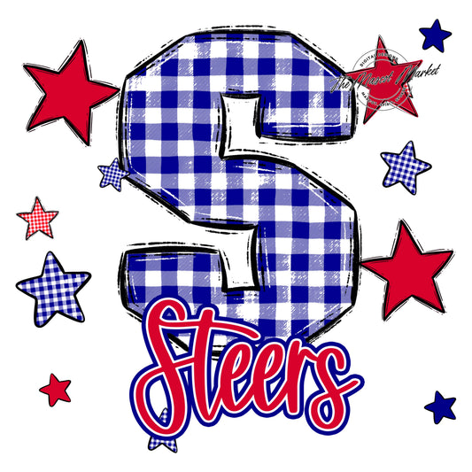 Steers Plaid Star Design-Blue & Red