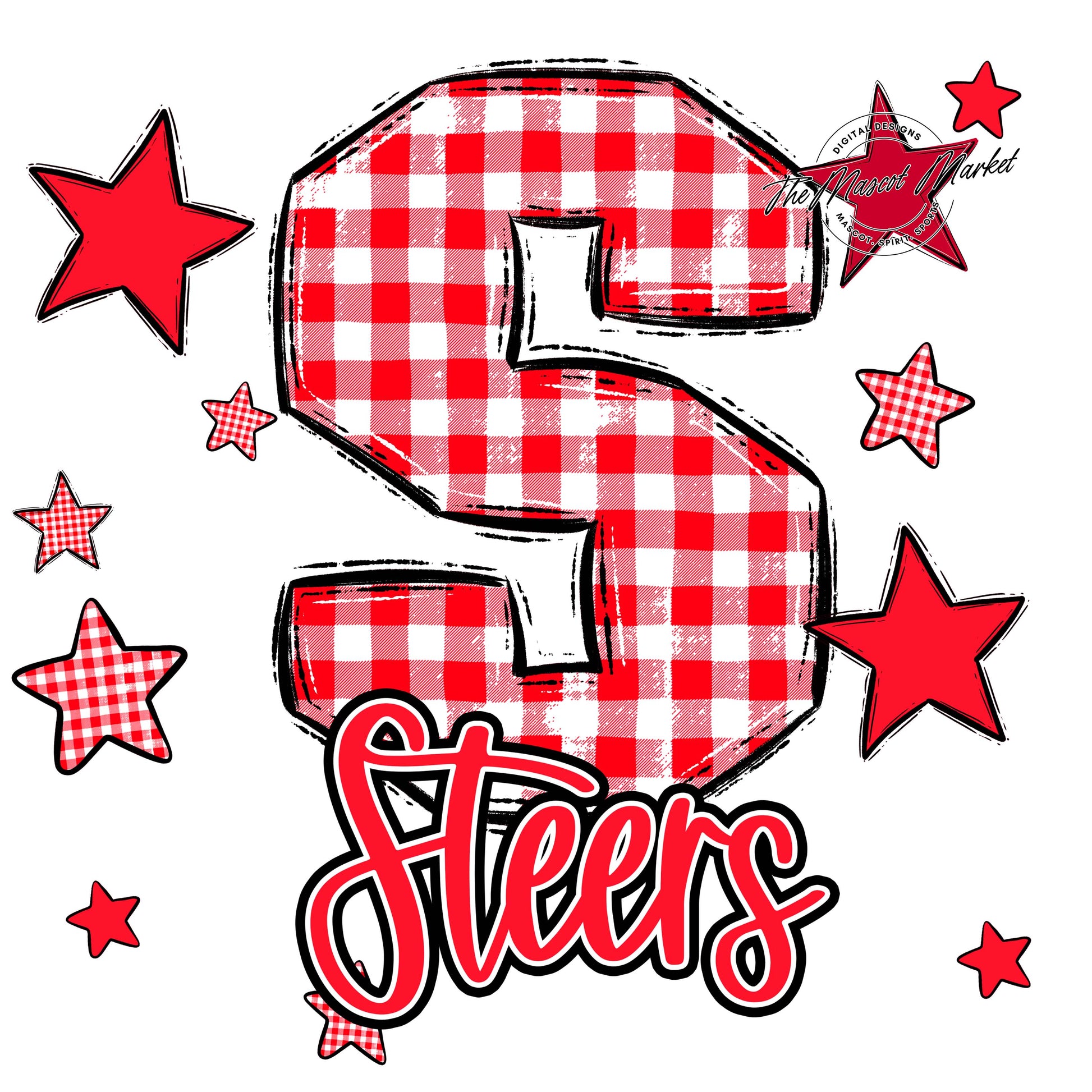 Steers Plaid Star Design-Bright Red