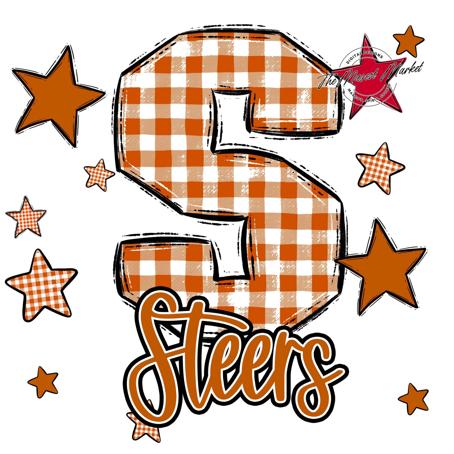 Steers Plaid Star Design-Burnt Orange