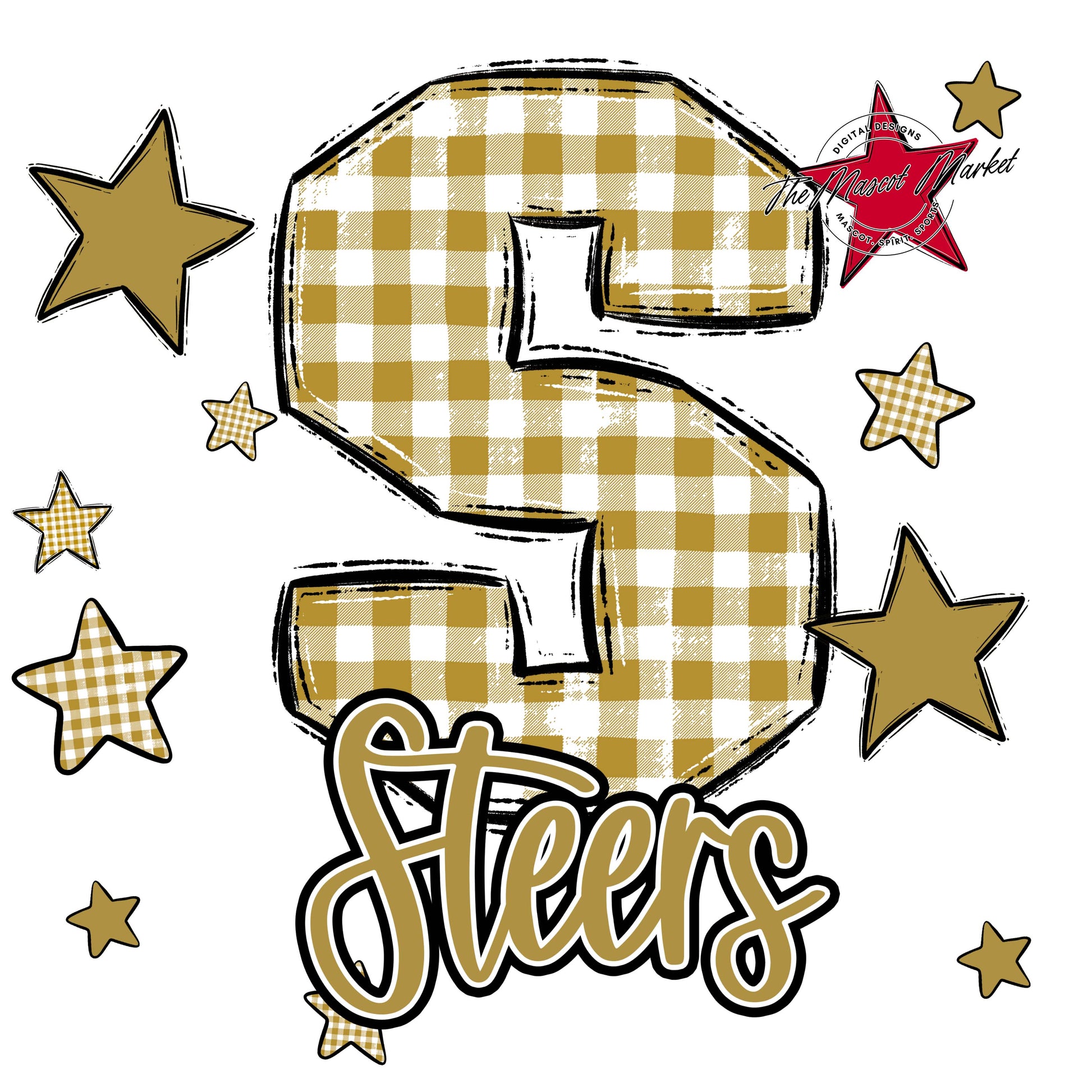 Steers Plaid Star Design-Gold