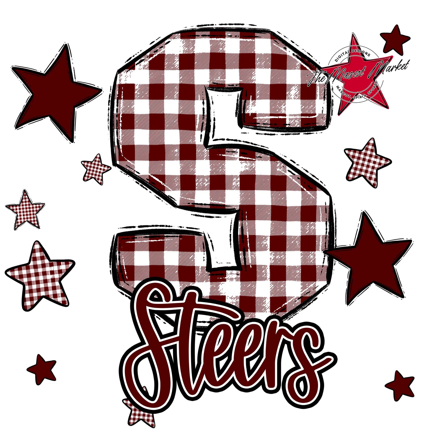 Steers Plaid Star Design-Maroon