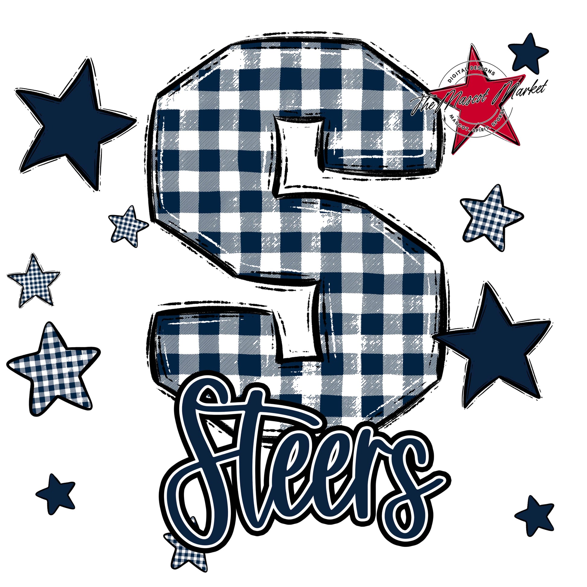 Steers Plaid Star Design-Navy
