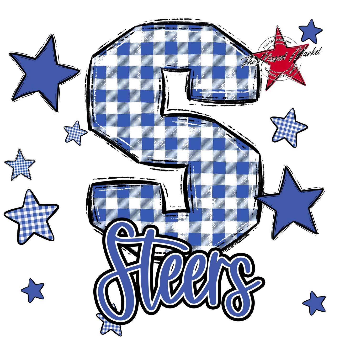 Steers Plaid Star Design-Off Blue