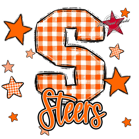 Steers Plaid Star Design-Orange