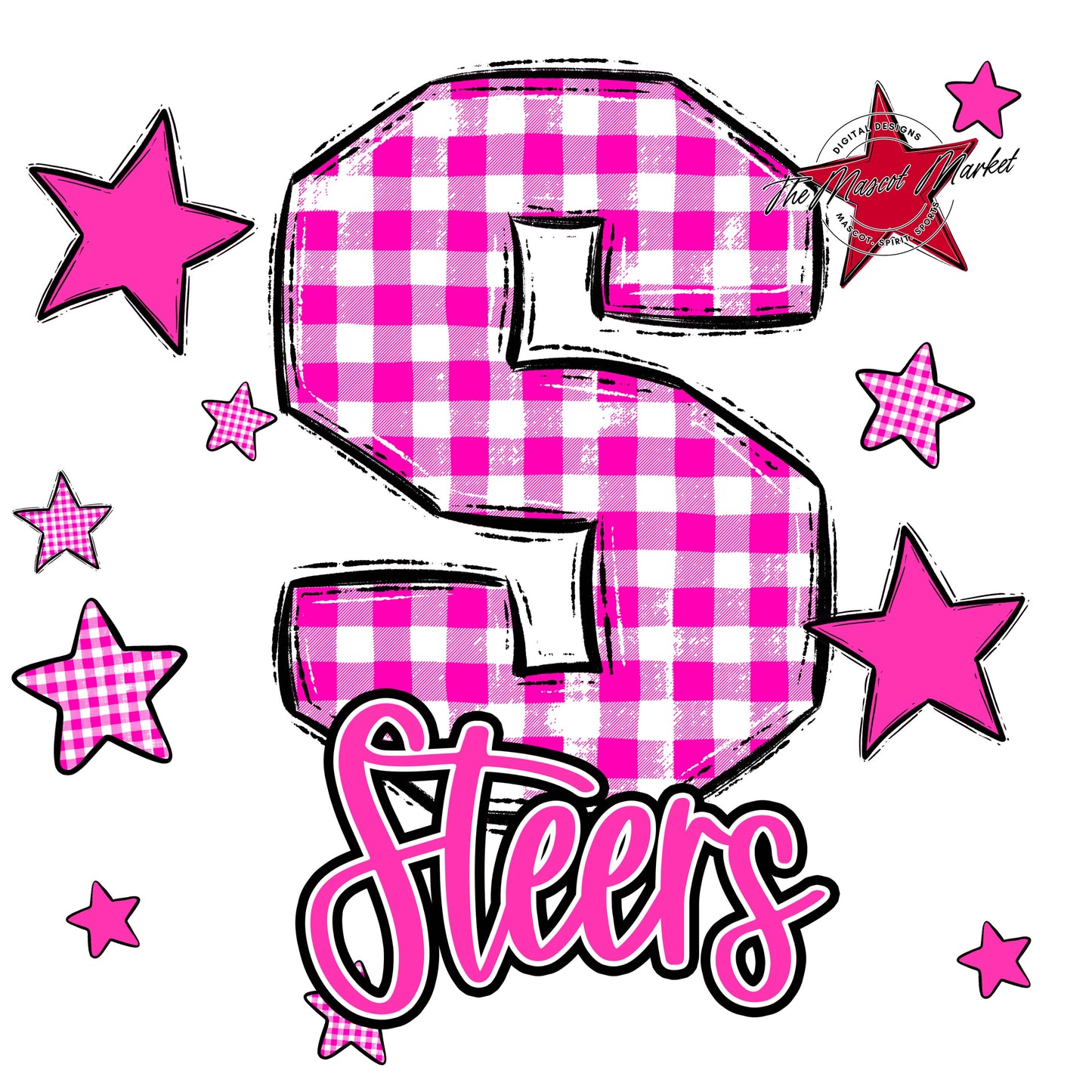 Steers Plaid Star Design-Pink