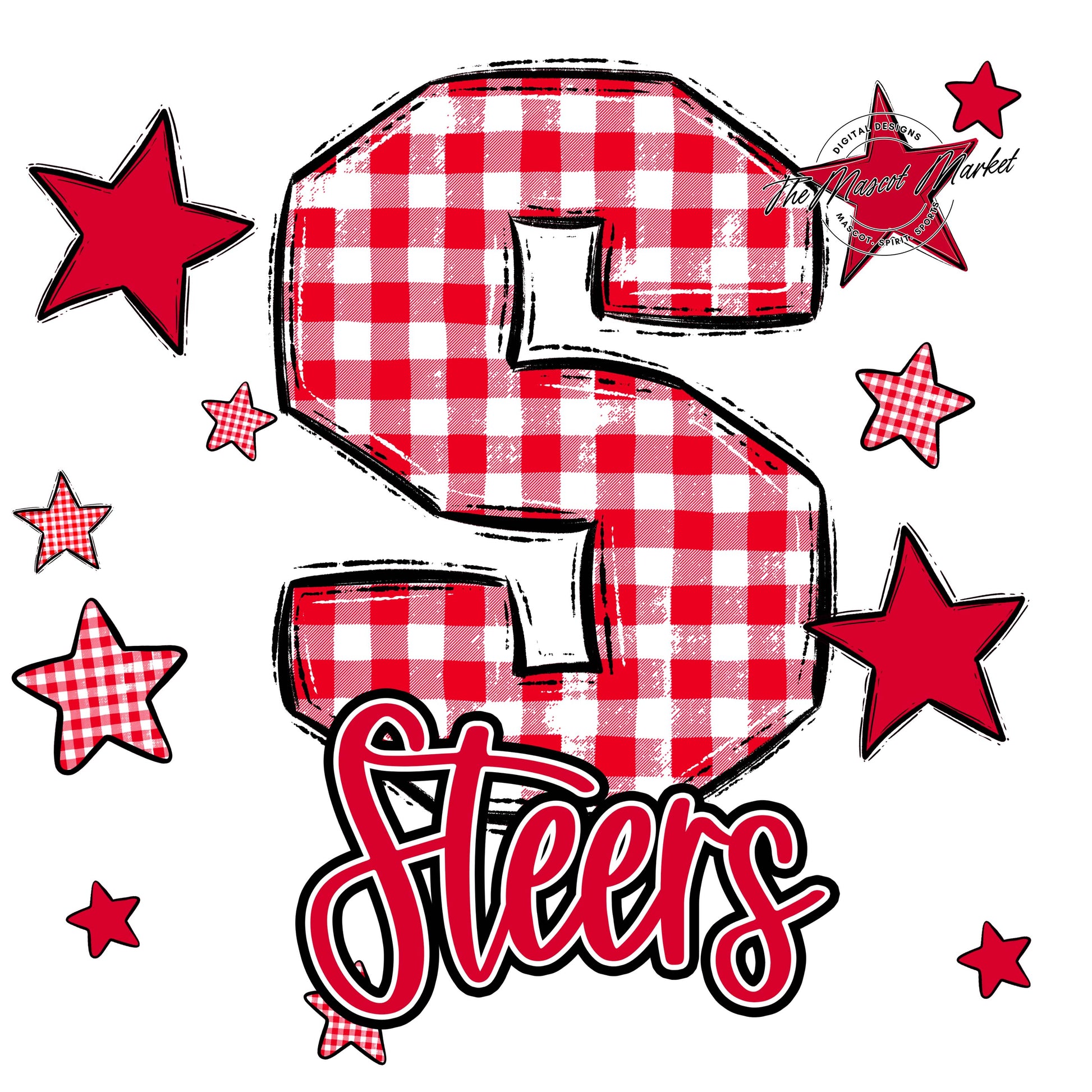Steers Plaid Star Design-Red
