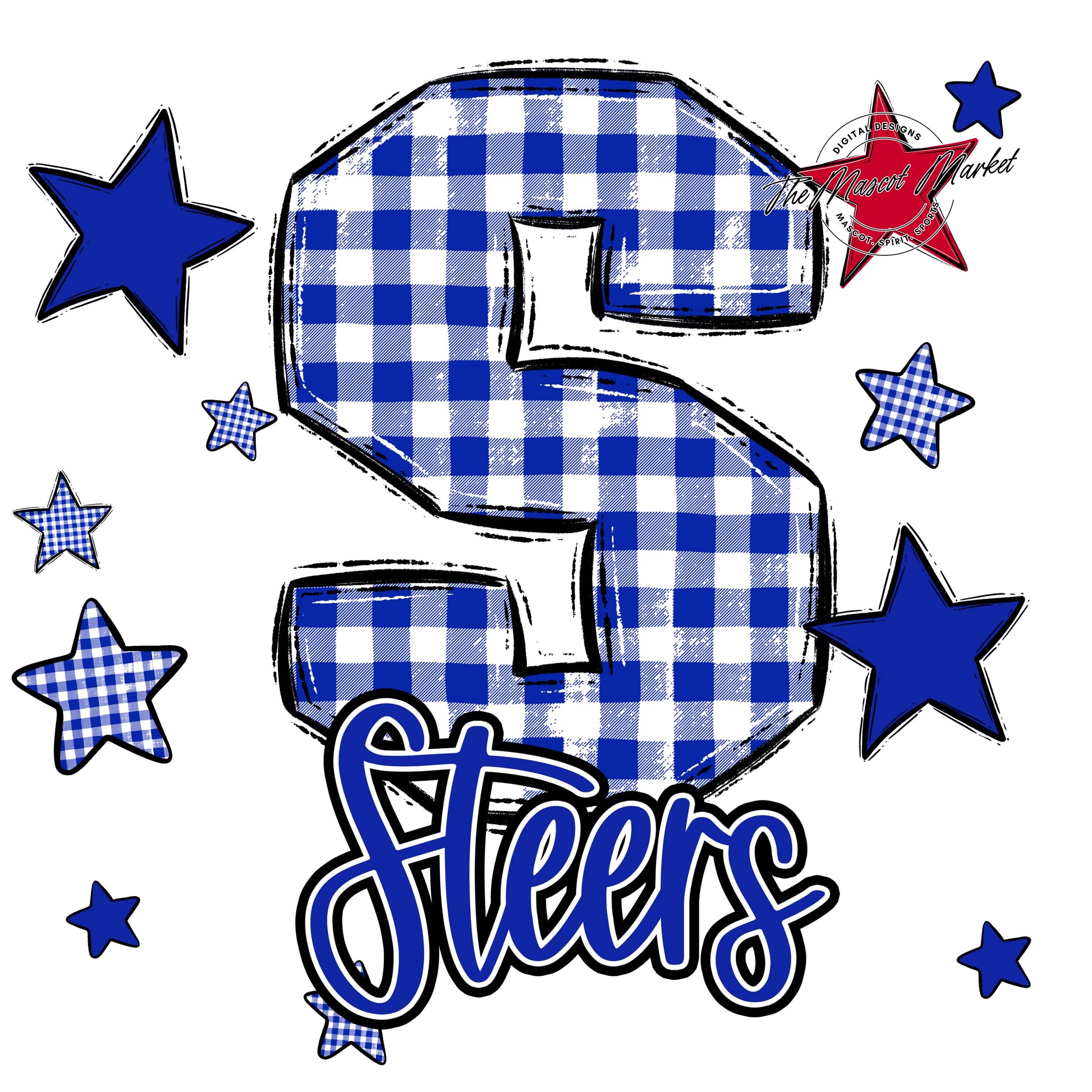 Steers Plaid Star Design-Royal Blue