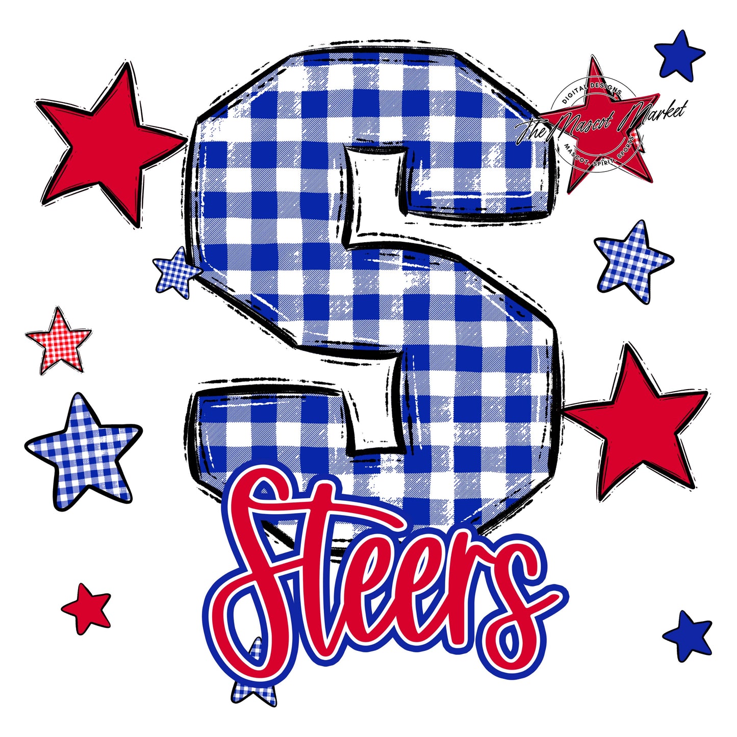 Steers Plaid Star Design-Royal Blue & Red