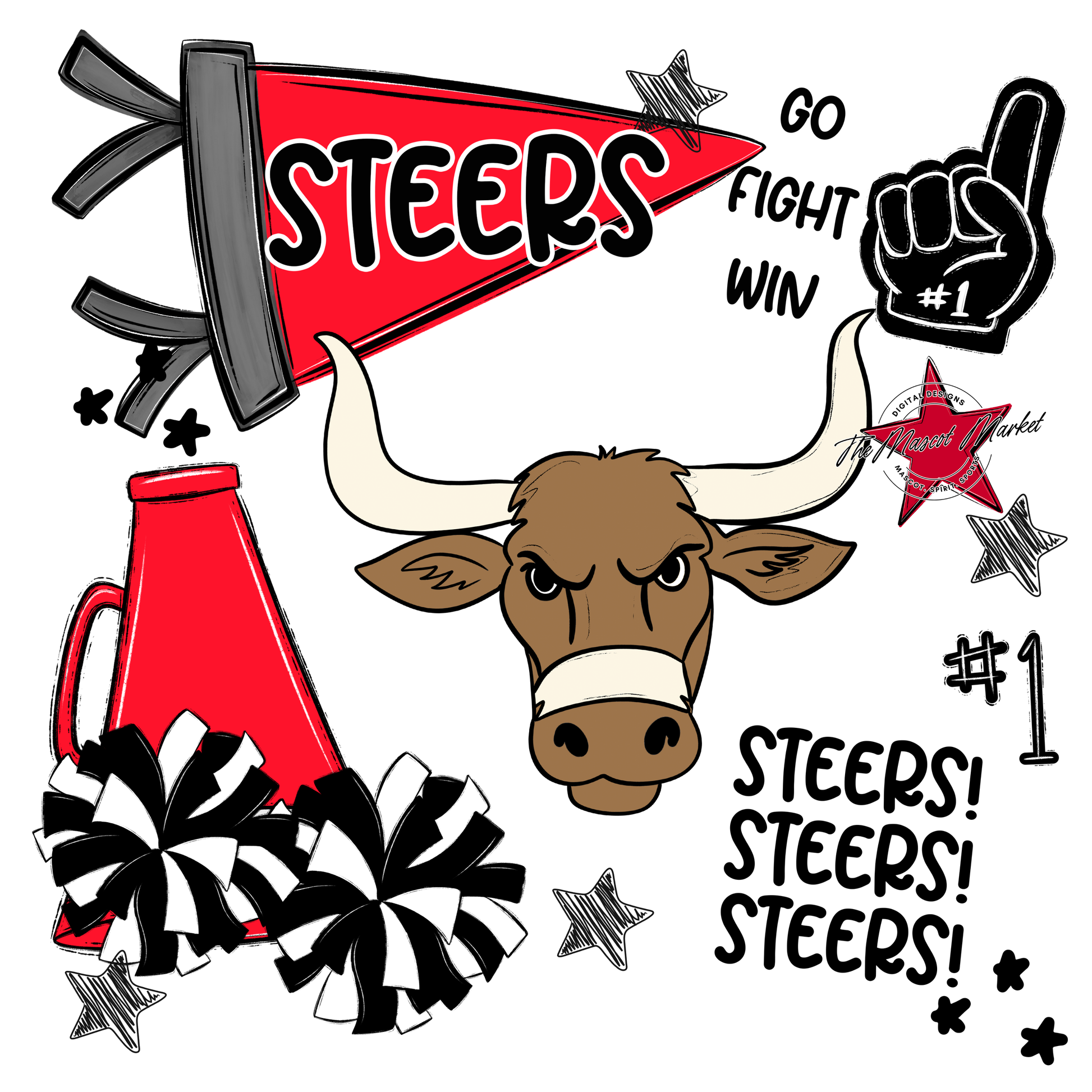 Steers Spirit Design-Bright Red