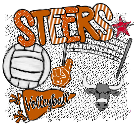 Steers Volleyball Spirit-Burnt Orange