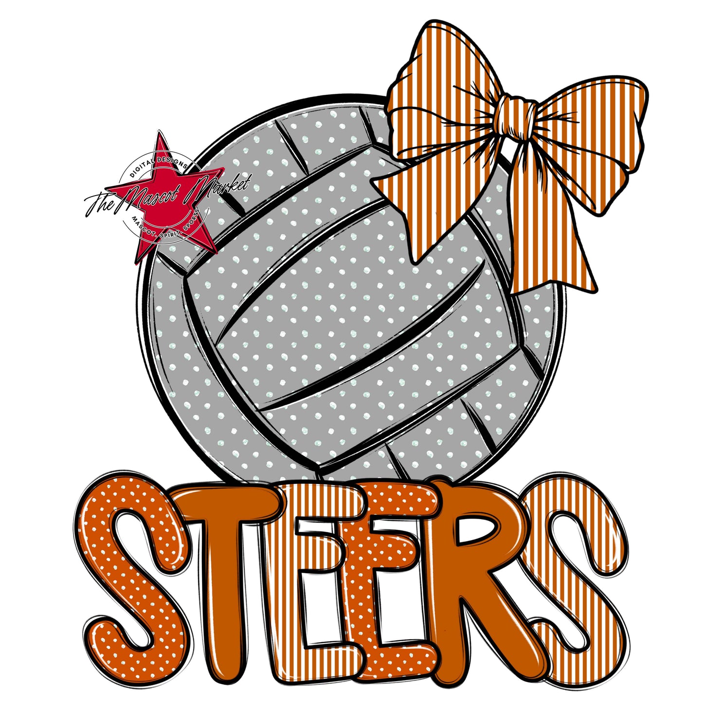 Steers Volleyball Spirit Design-Burnt Orange