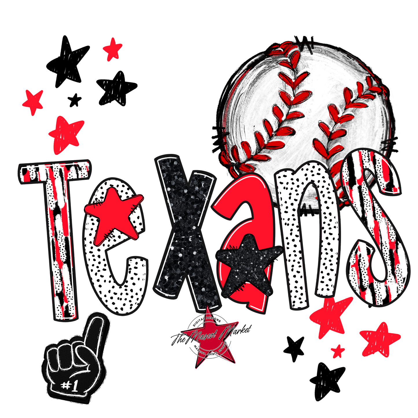 Texans Baseball Scrape-Bright Red