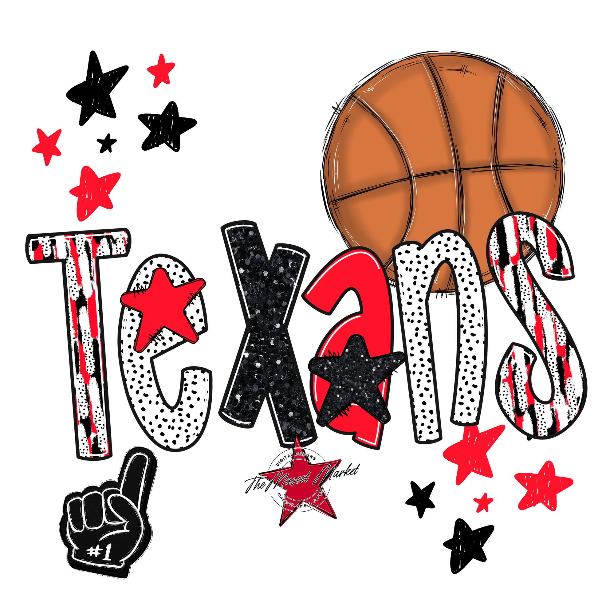 Texans Basketball Scrape-Bright Red