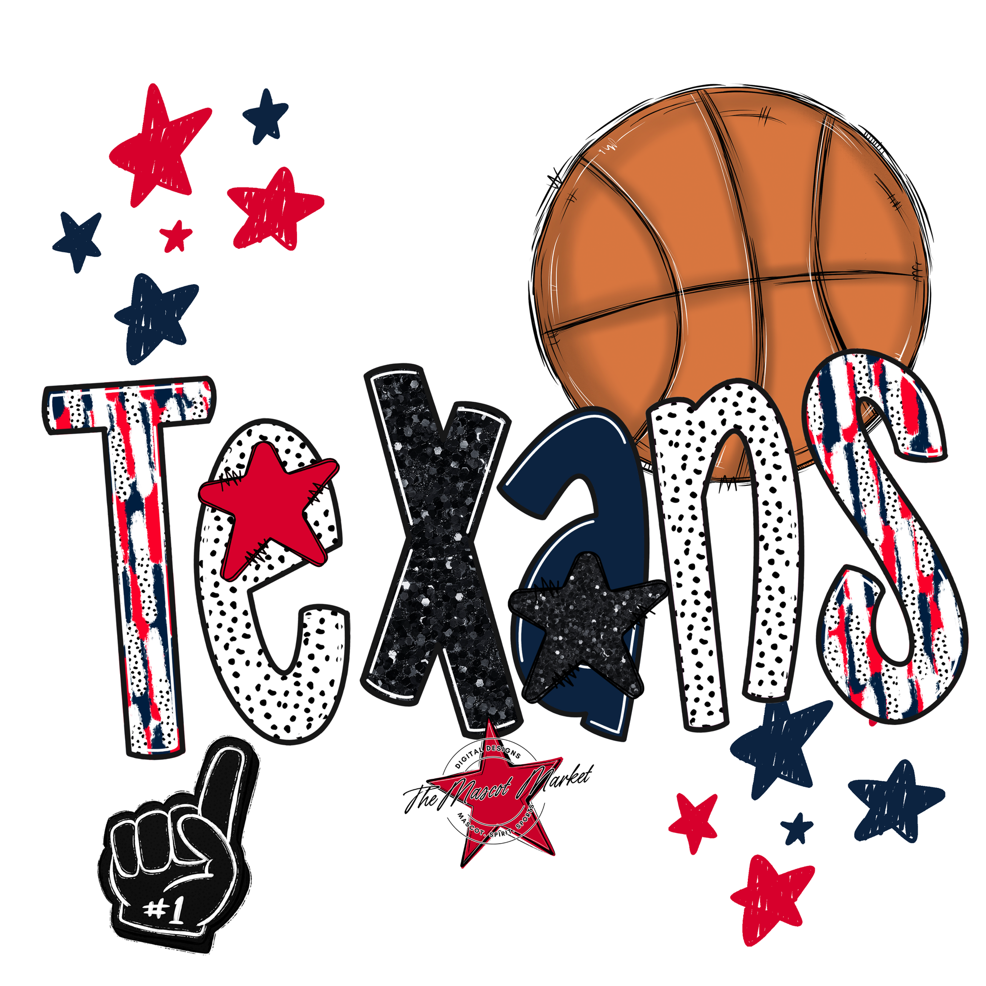 Texans Basketball Scrape-Navy-Red