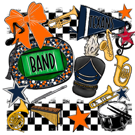 Texans Checkers Band Spirit Design-Navy-Orange