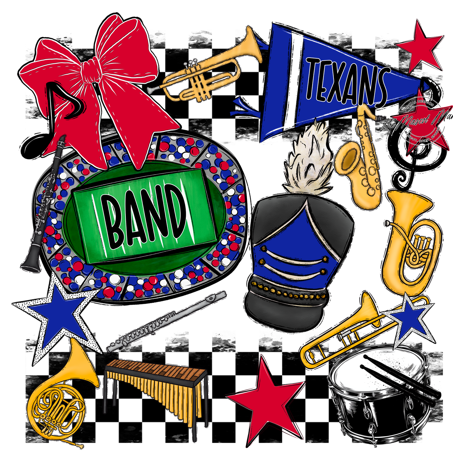 Texans Checkers Band Spirit Design-Royal Blue-Red