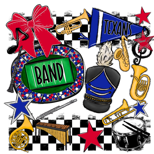 Texans Checkers Band Spirit Design-Royal Blue-Red