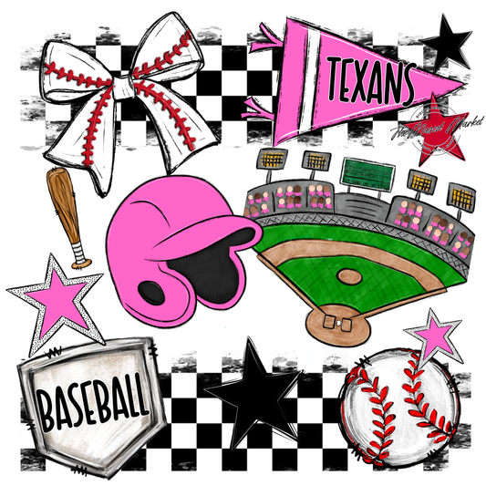 Texans Checkers Baseball Spirit Design-Baby Pink