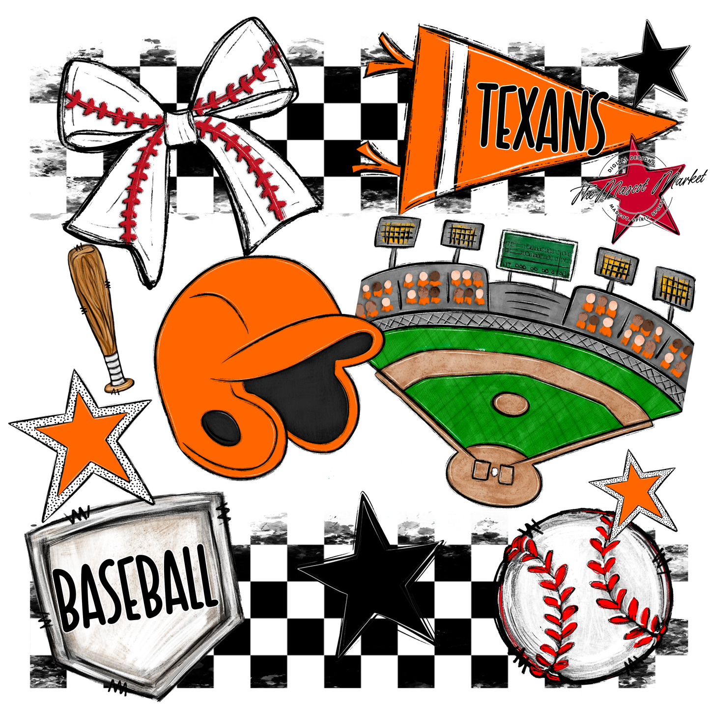 Texans Checkers Baseball Spirit Design-Orange