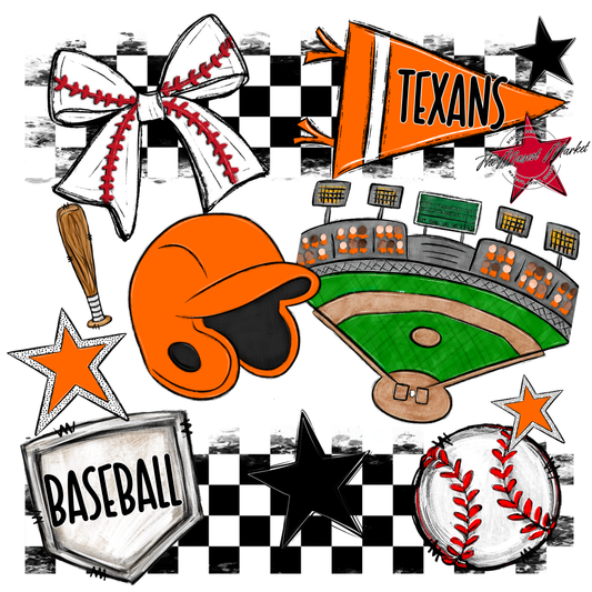 Texans Checkers Baseball Spirit Design-Orange
