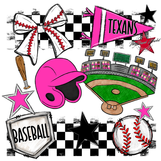 Texans Checkers Baseball Spirit Design-Pink