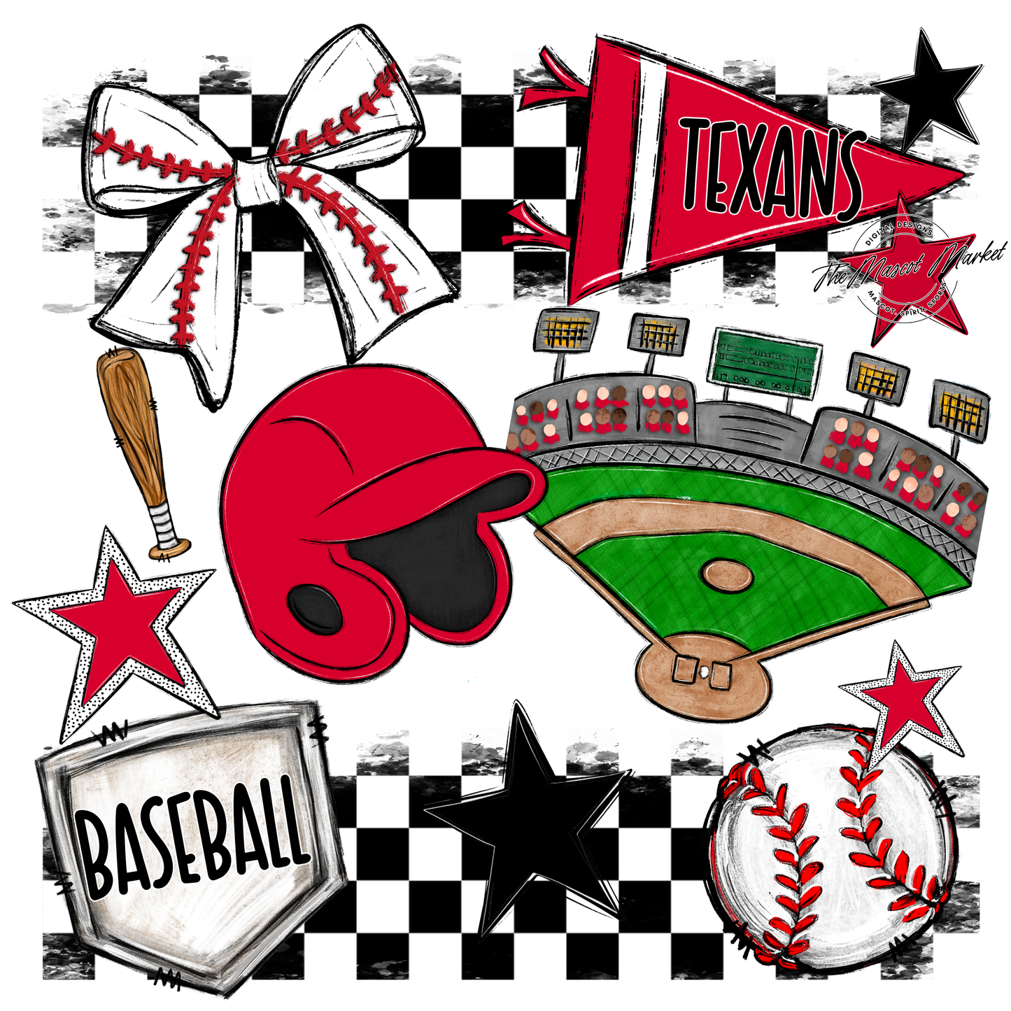 Texans Checkers Baseball Spirit Design-Red