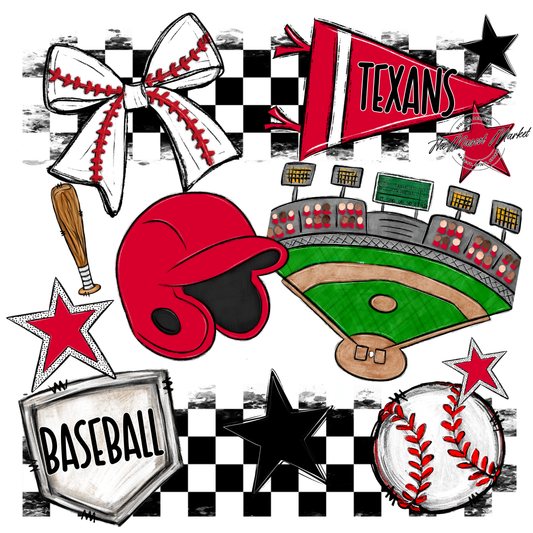 Texans Checkers Baseball Spirit Design-Red