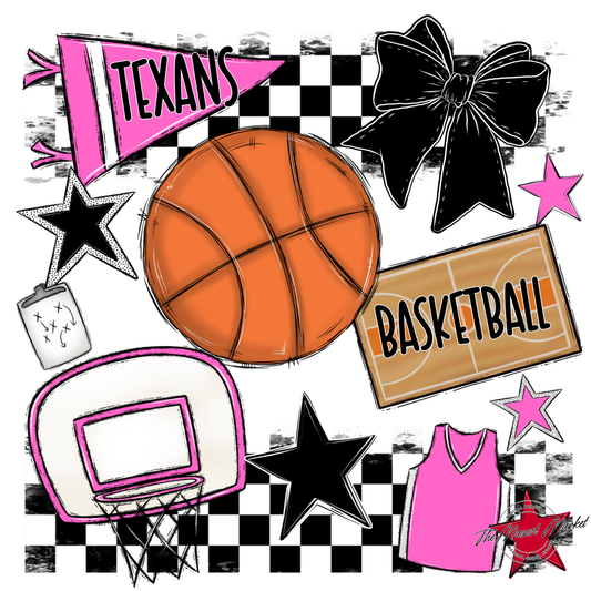 Texans Checkers Basketball Spirit Design-Baby Pink
