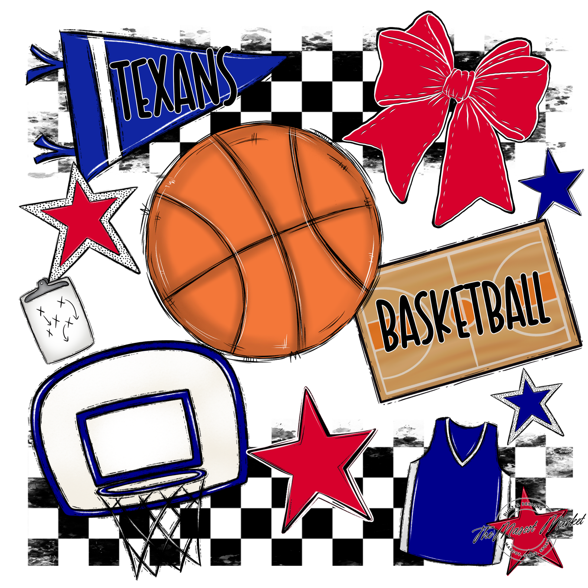 Texans Checkers Basketball Spirit Design-Blue-Red