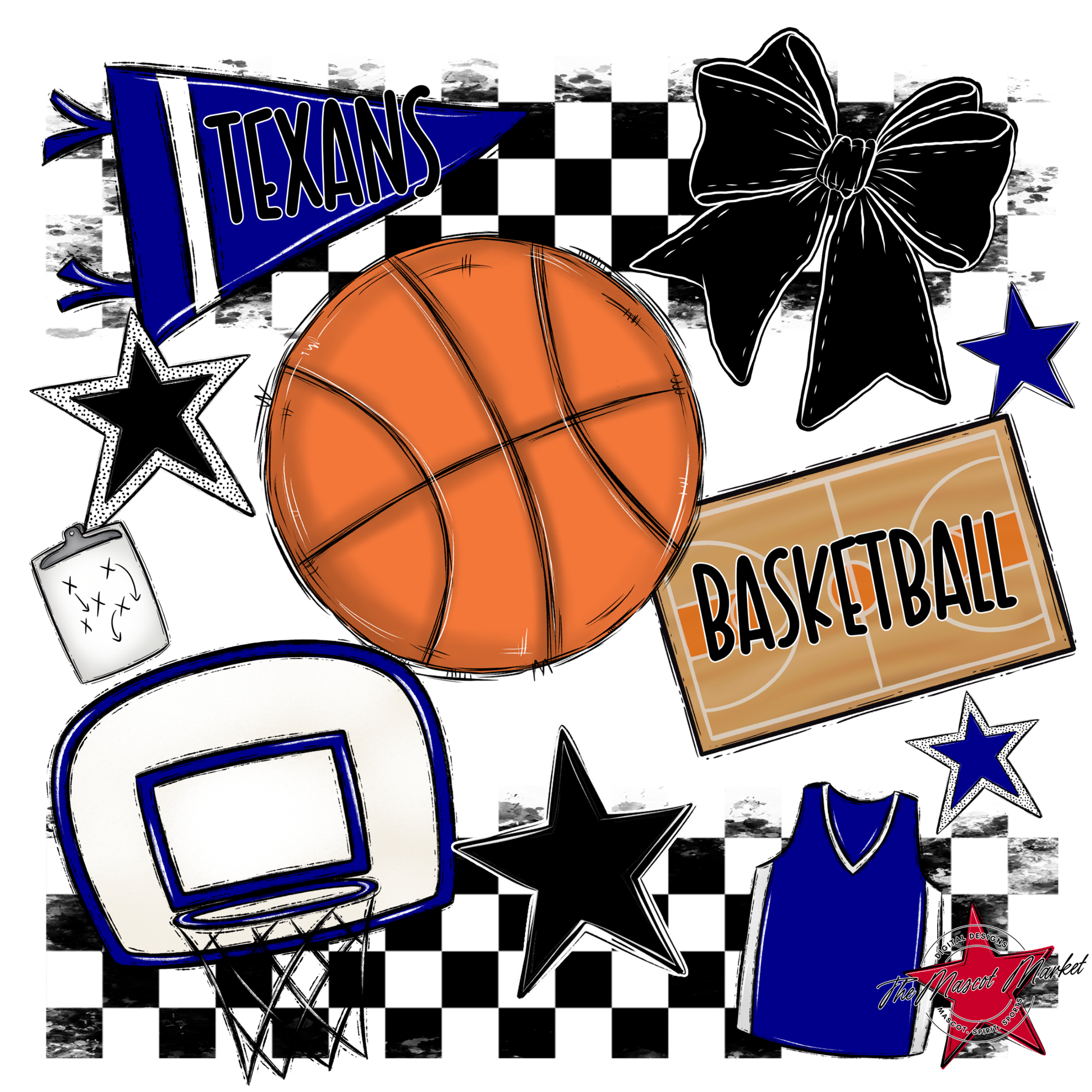 Texans Checkers Basketball Spirit Design-Blue
