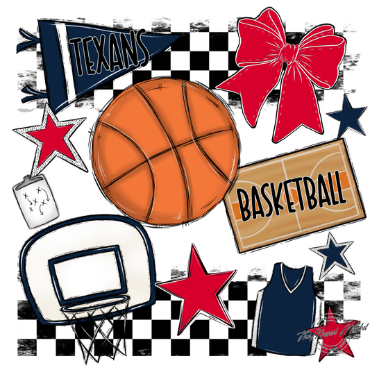 Texans Checkers Basketball Spirit Design-Navy-Red