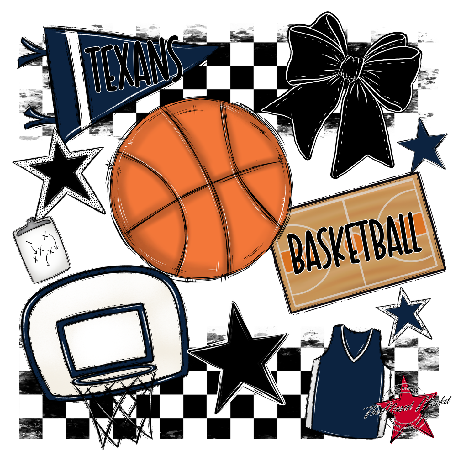 Texans Checkers Basketball Spirit Design-Navy