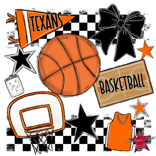 Texans Checkers Basketball Spirit Design-Orange