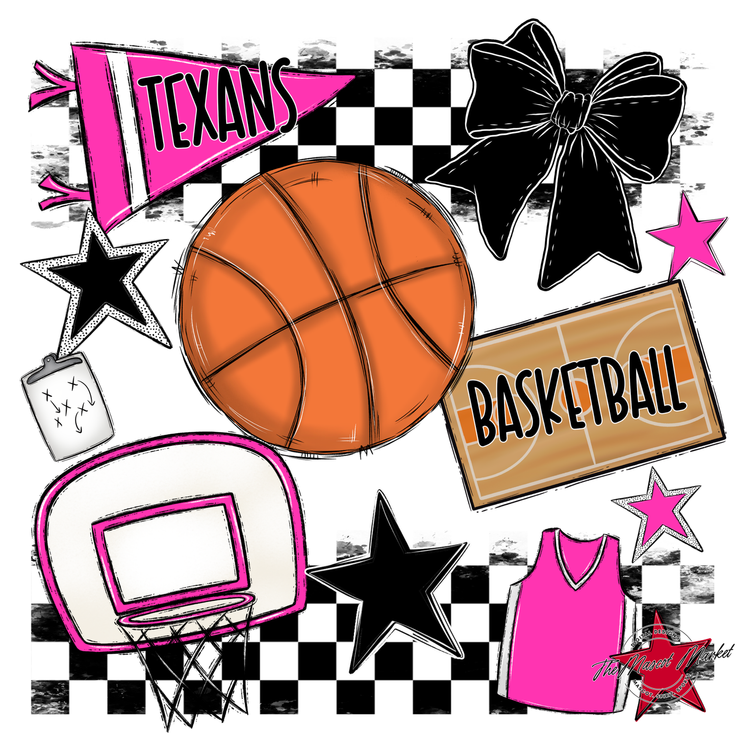 Texans Checkers Basketball Spirit Design-Pink
