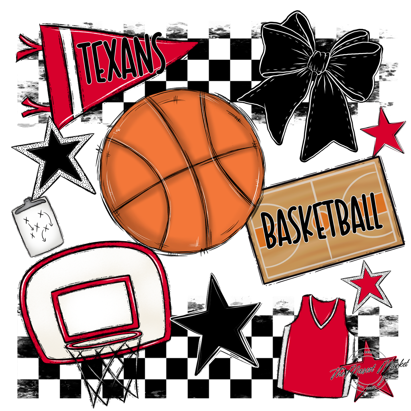 Texans Checkers Basketball Spirit Design-Red