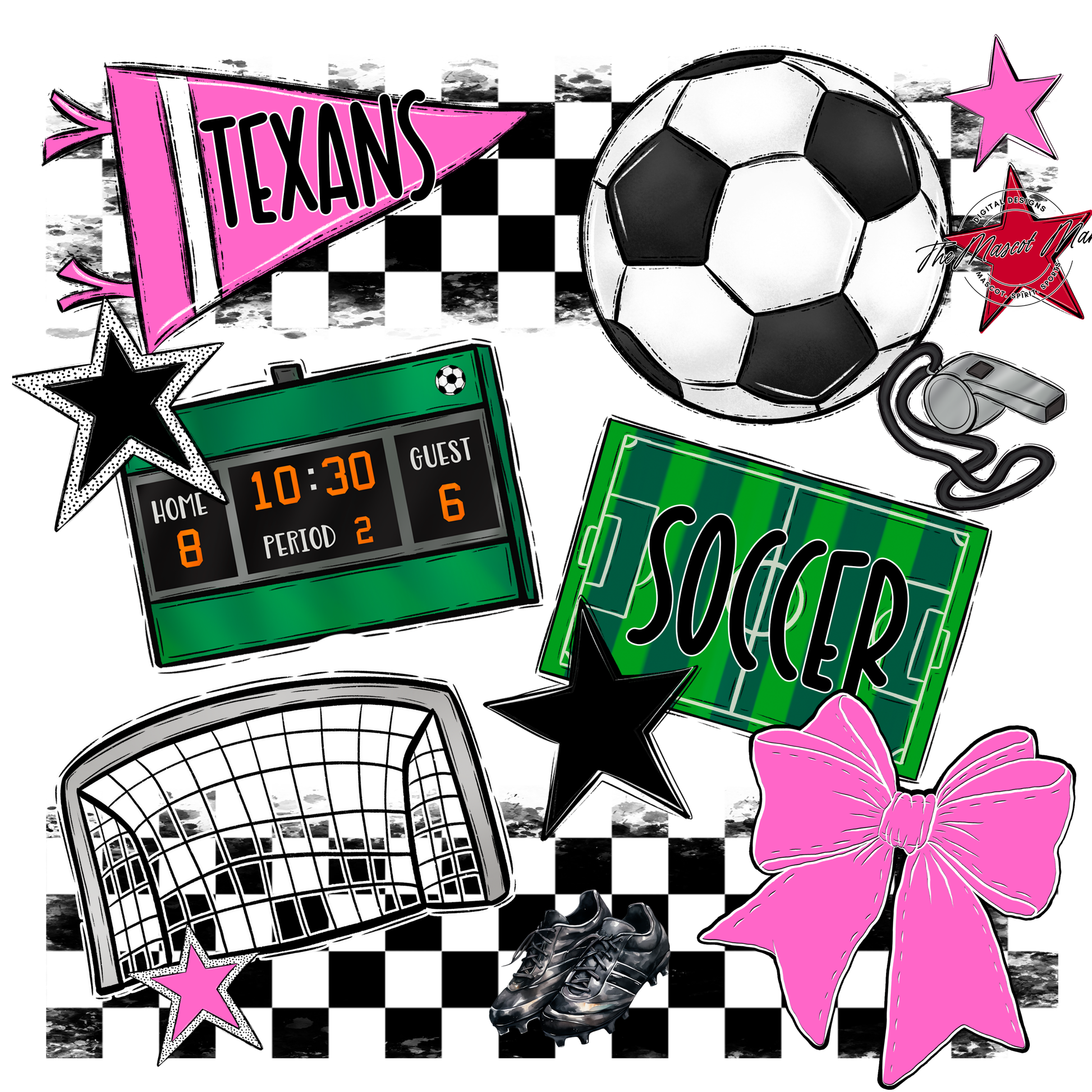 Texans Checkers Soccer Spirit Design-Baby Pink